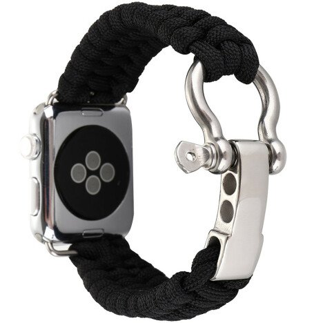 Curea iUni compatibila cu Apple Watch 1/2/3/4/5/6/7, 42mm, Elastic Paracord, Rugged Nylon Rope, Blac