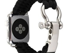 Curea iUni compatibila cu Apple Watch 1/2/3/4/5/6/7, 38mm, Elastic Paracord, Rugged Nylon Rope, Blac